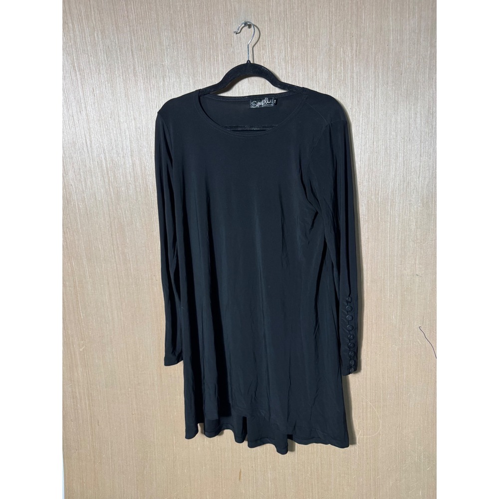 Sympli Womens Black Long Sleeve Button Cuff Tunic Top Size 10 Made in Canada
